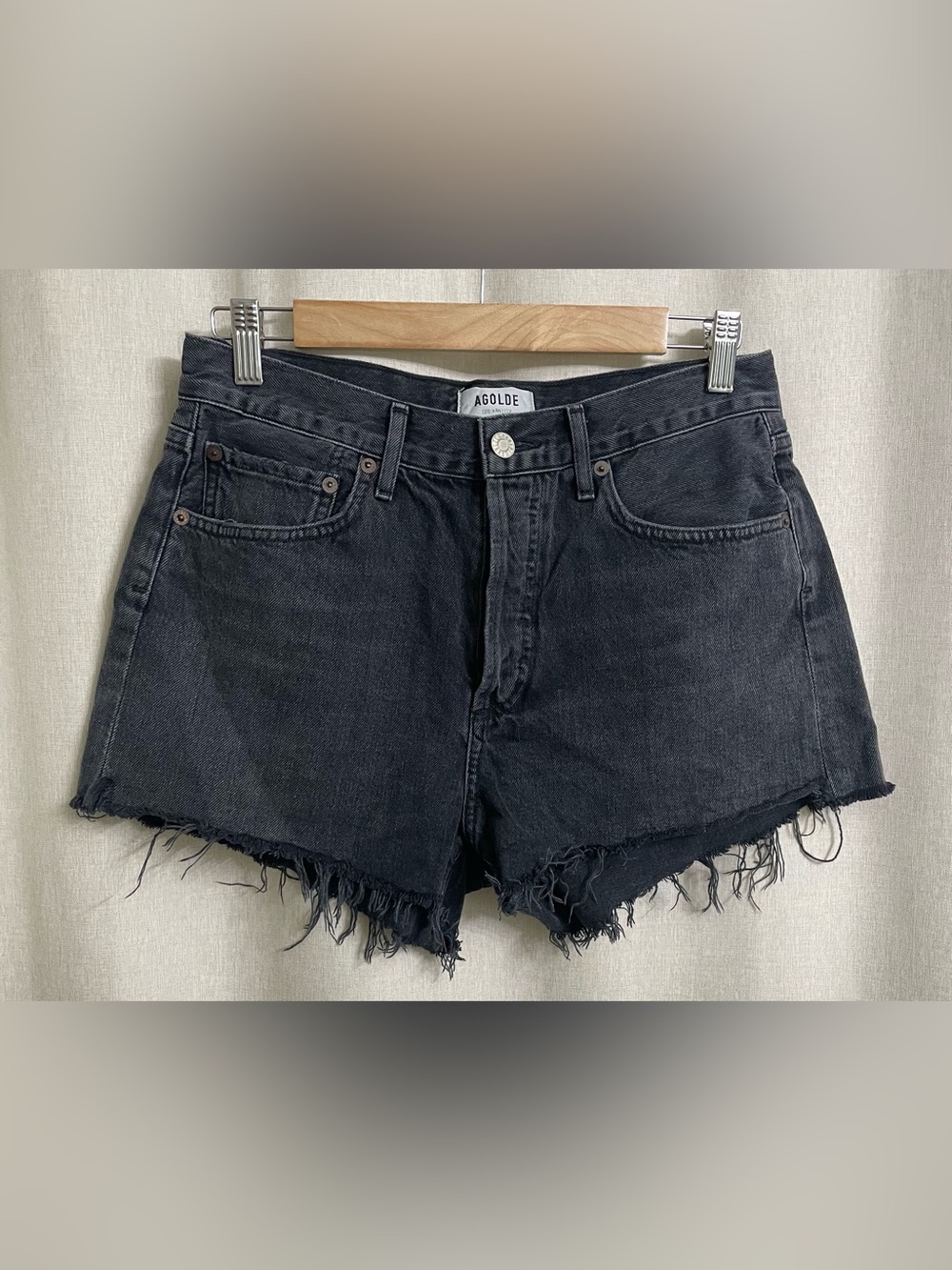 AGOLDE Parker Vintage Cut Off Shorts Crash Black Denim Size 27